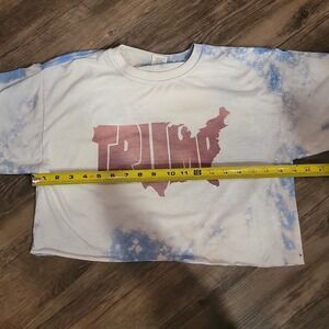 Gildan Trump USA Map Tie Dye Crop Top T-Shirt Blue White Women Large Custom Cut